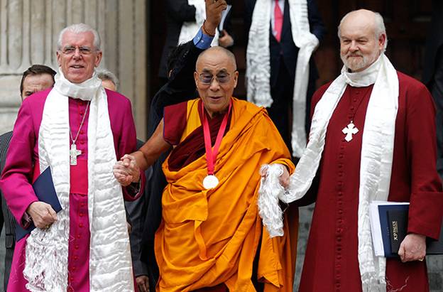 Description: Dalai Lama visits UK: Dalai Lama, Richard Chartres, Michael Colclough